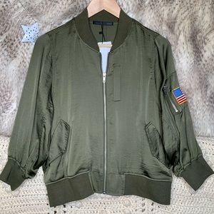 Olive Green Satin Bomber